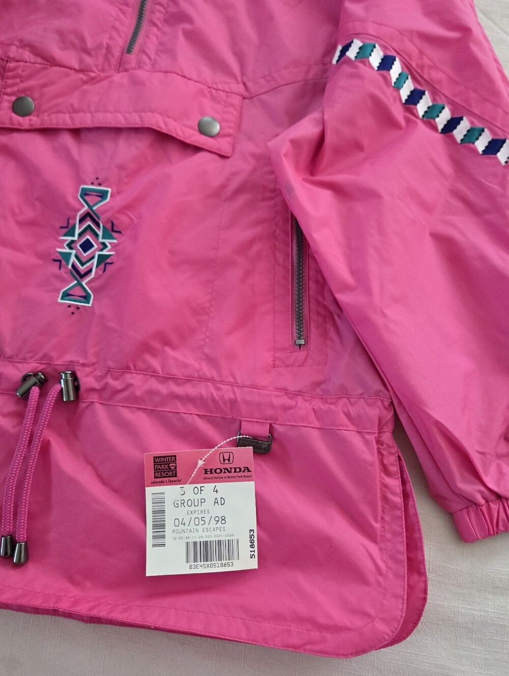 Vintage Snuggler Ski Wear Pink Hooded Windbreaker Jacket Womens Medium Large 6 - Picture 2 of 10